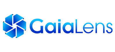GaiaLens blue logo with hexagonal design