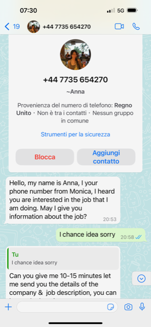 Visual example showcasing typical fraudulent WhatsApp message.